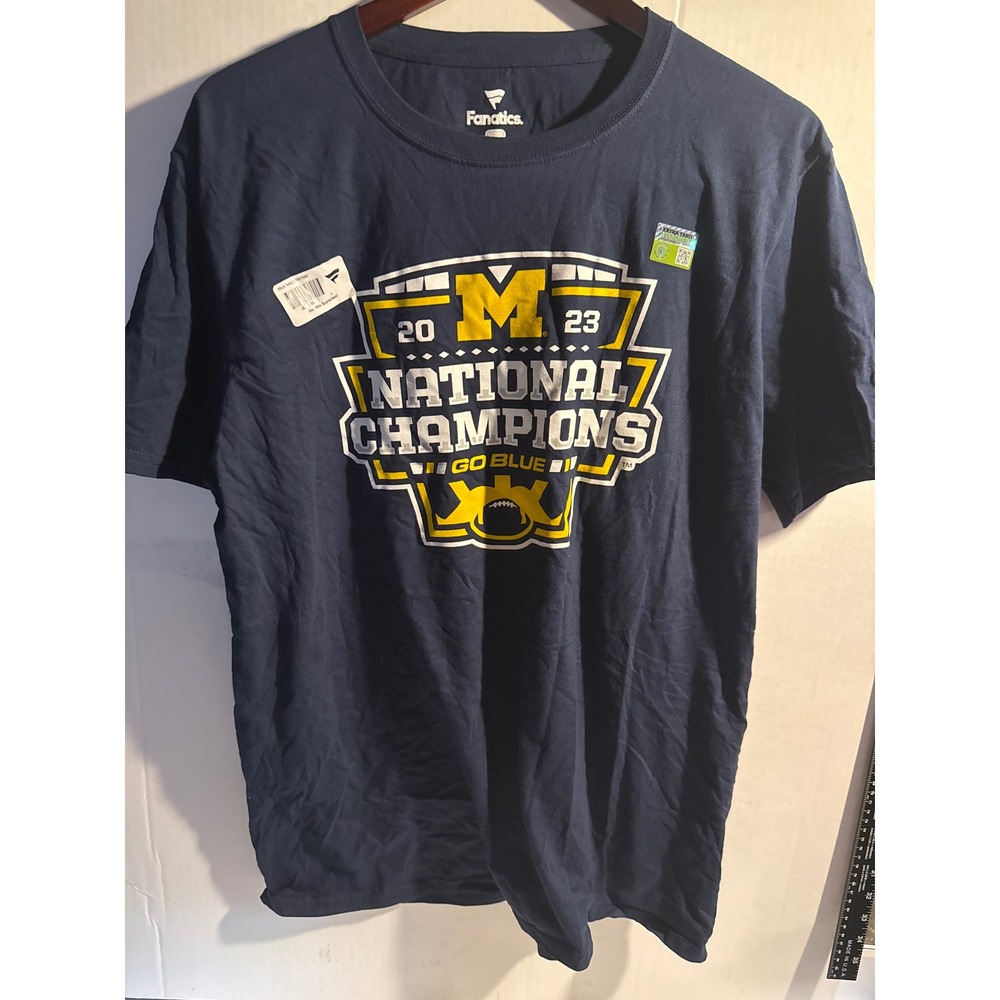 Fanatics Michigan Wolverines 2023 National Champions T-Shirt Navy Blue Mens L